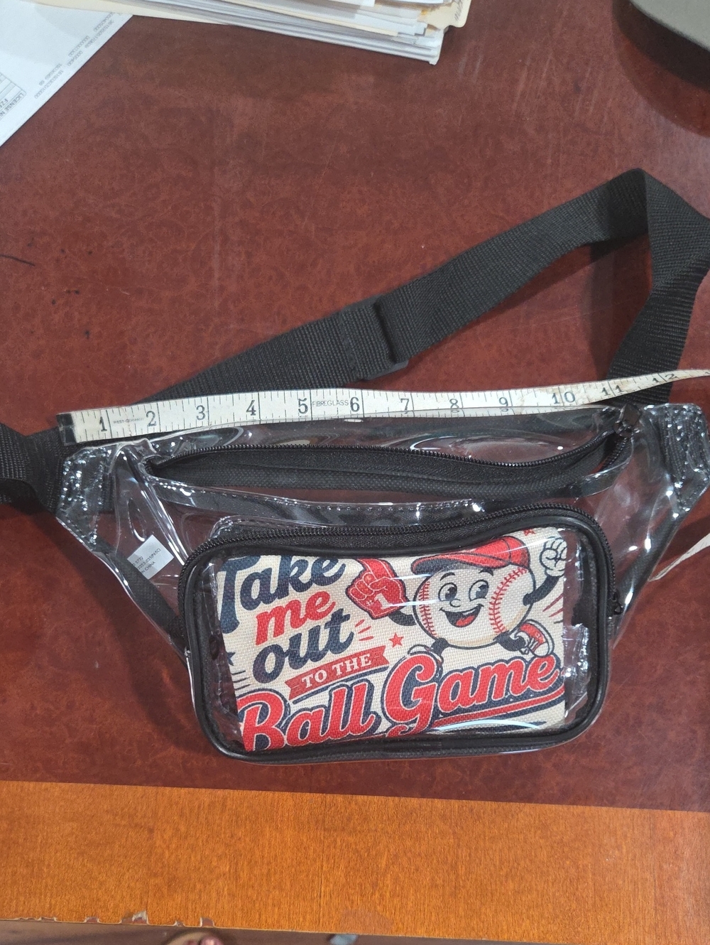 Clear PVC Waist Bag with Baseball Graphic - Black